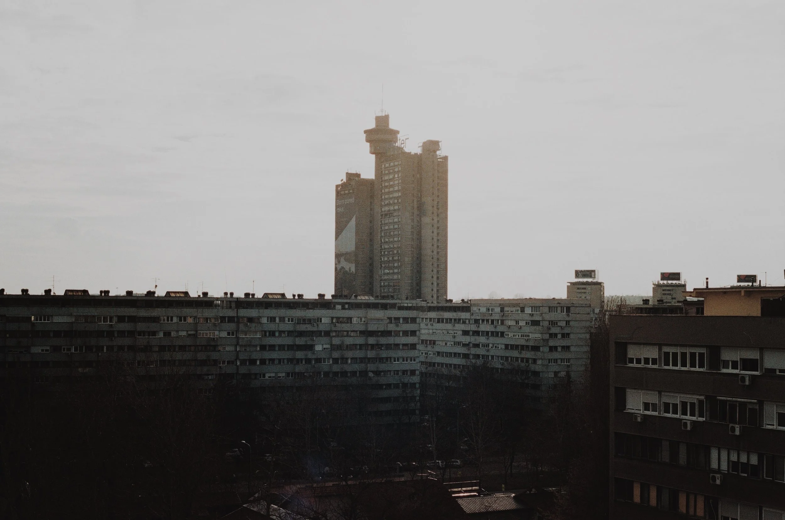 Geneks building. New Belgrade. Brutalism. Analogue.