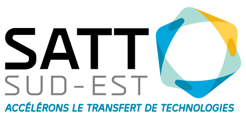 Logo avec un cercle coloré stylisé et le texte 'SUD-EST' et la phrase 'ACCÉLORONS LE TRANSFERT DE TECHNOLOGIES' en dessous.