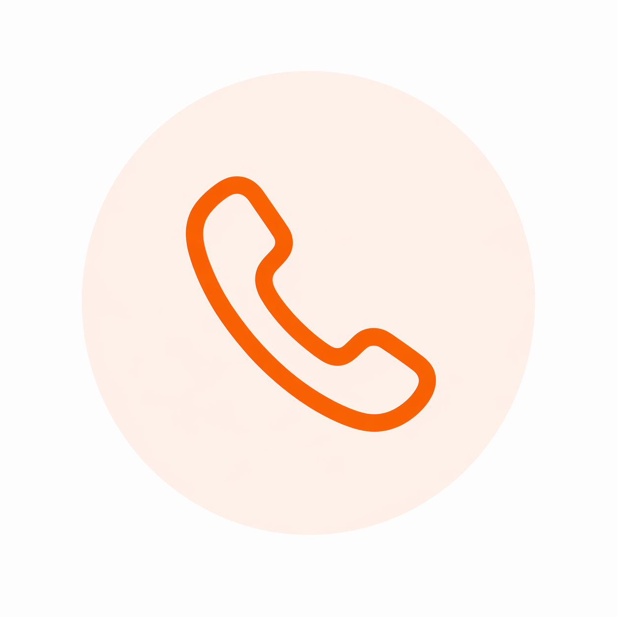 Icon of a telephone handset in orange on a light background.