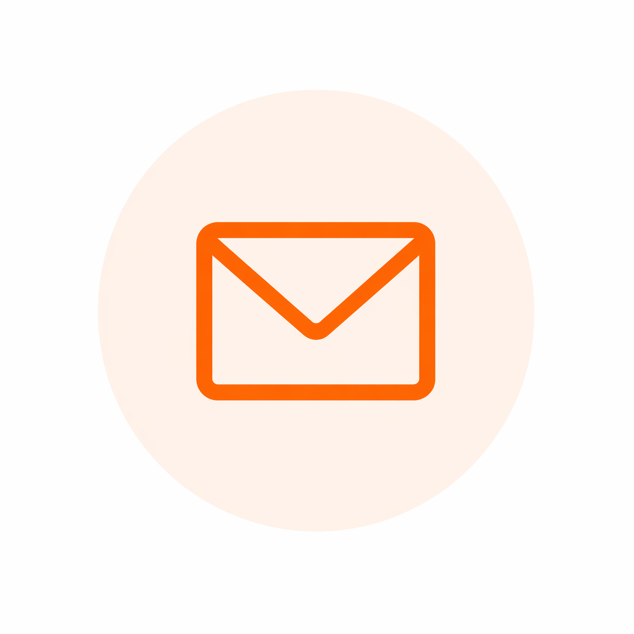 Icon of an orange outline envelope, symbolizing email or messaging, on a light beige circular background.
