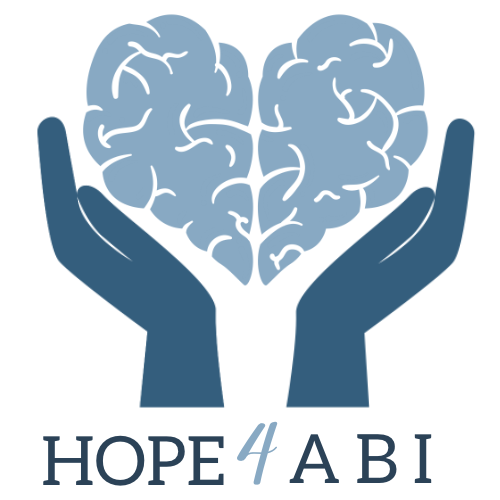 An illustration of two hands holding a brain shaped like a heart, with the text 'HOPE 4 ABI' below.