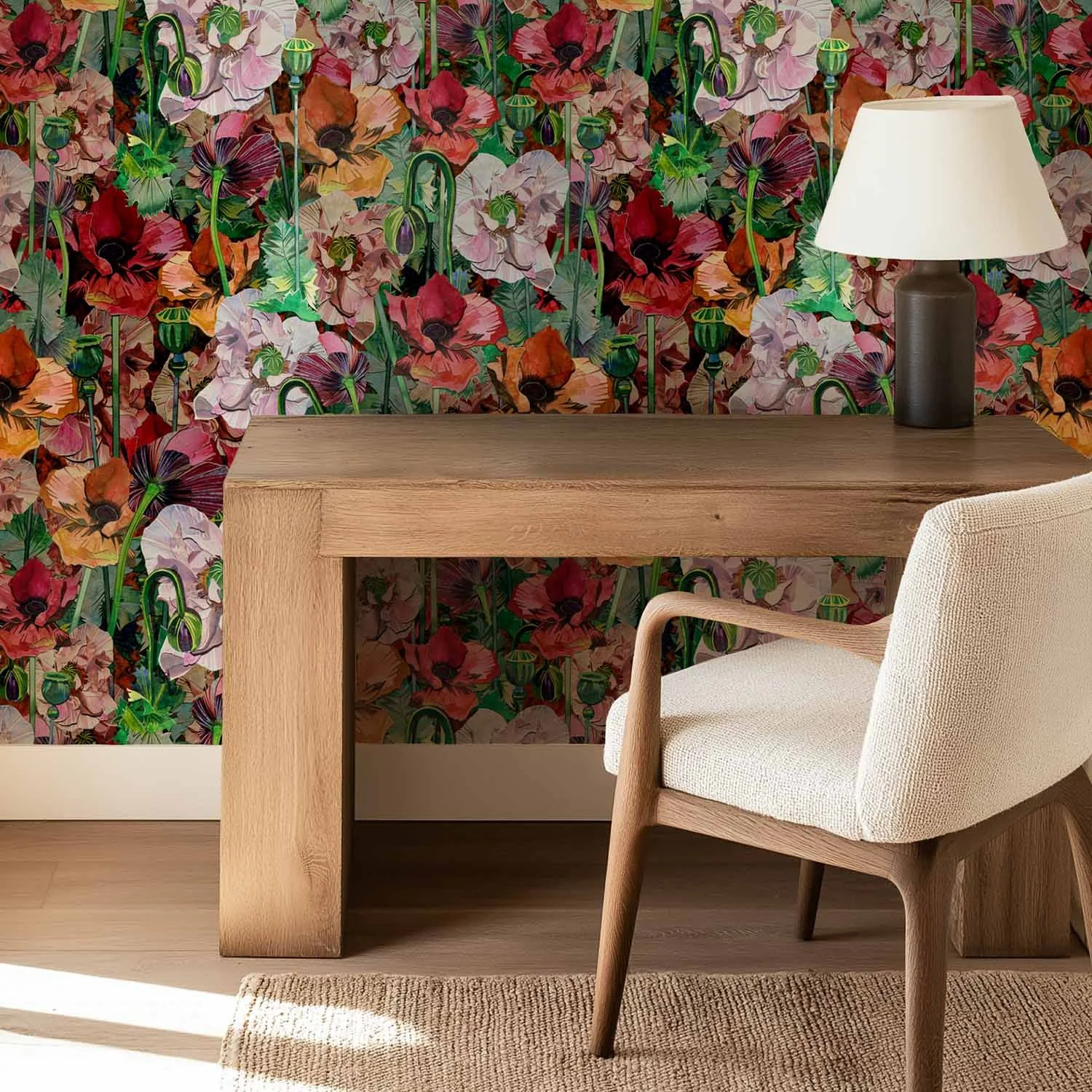 Wild Poppies  —  Blush & Flame | Wallpaper