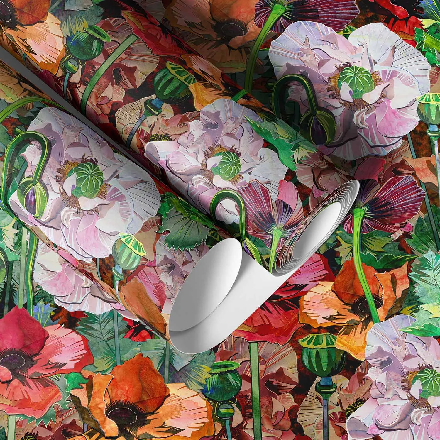 Wild Poppies in Blush & Flame wallpaper roll2.jpg