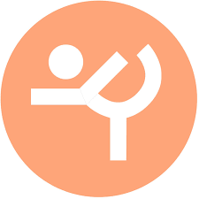 A stylized swimming person icon in a peach-colored circle.