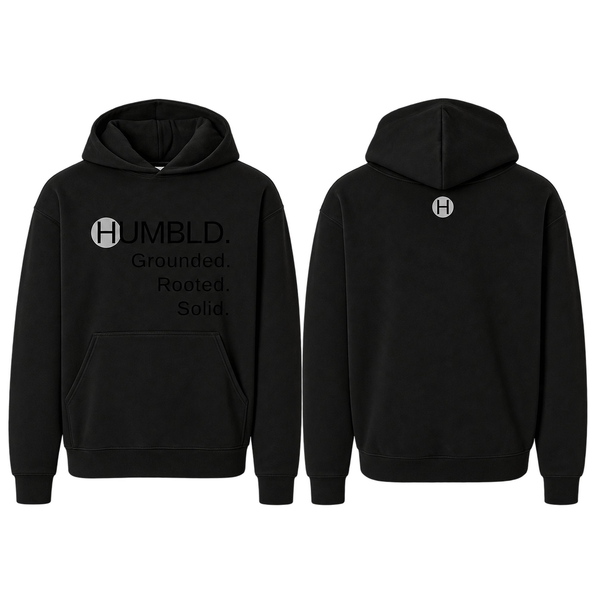 HUMBLD Grounded. Rooted. Solid. Hoodie — Black on Black