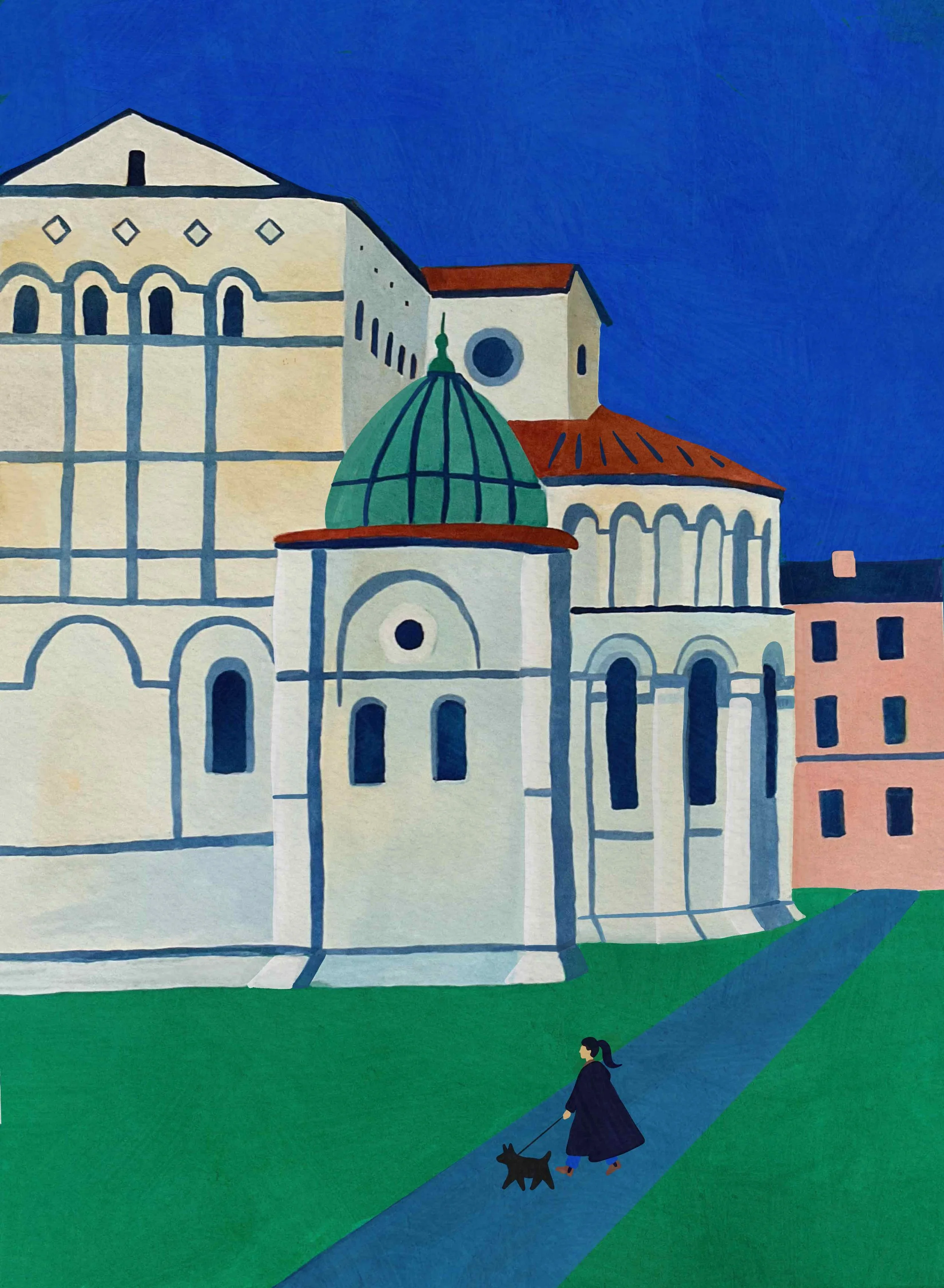 San Martino architectural gouache illustration by Lee Gruber