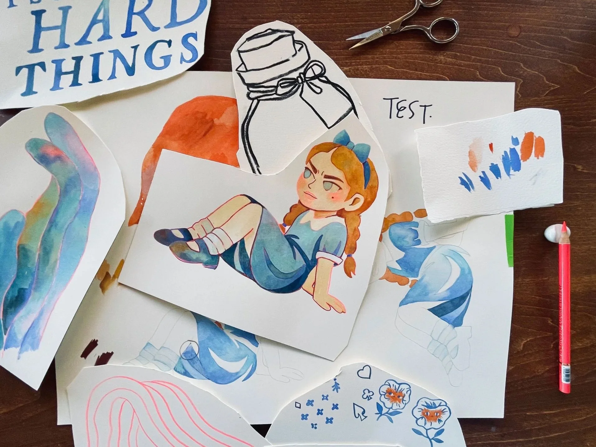 Original gouache studies Alice In Wonderland, created before the final book composition.