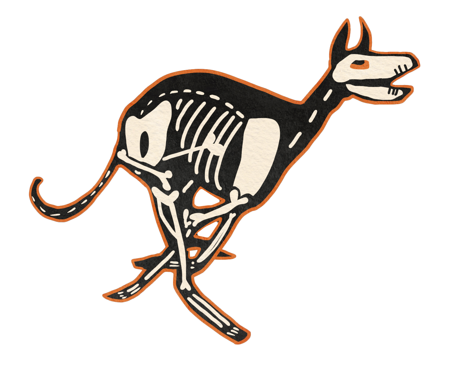 Great Dane skeleton-dog illustration running with exposed bones