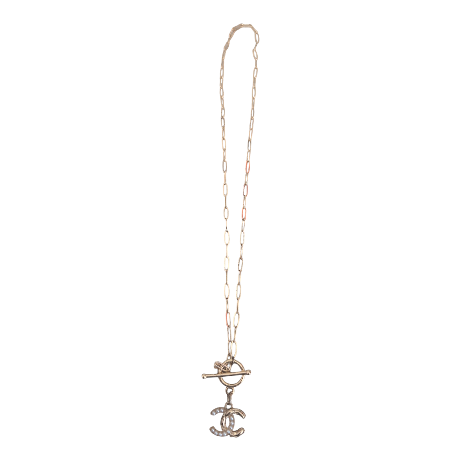 Chanel Gold Twisted CC Pendant Toggle Necklace