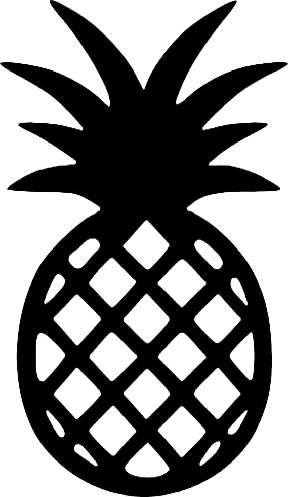 Outline of a pineapple with spiky leaves and a patterned body.