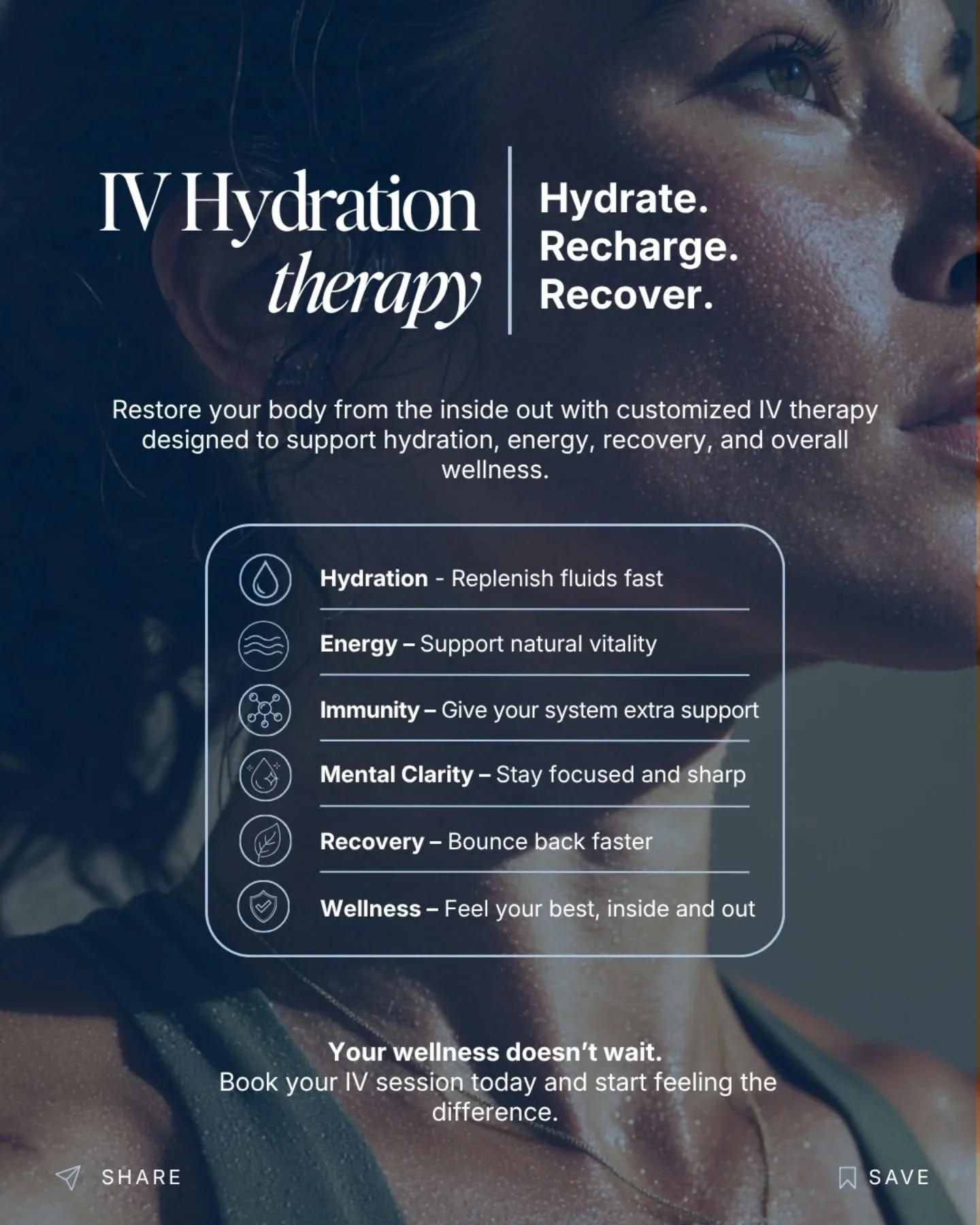 Your body&rsquo;s been trying to tell you something 👀

Low energy.
Brain fog.
Dehydration.
Slow recovery.
Feeling &ldquo;off&rdquo; more often than not.

IV therapy helps support your body from the inside out 💧✨

✔️ Hydration
✔️ Energy support
✔️ I