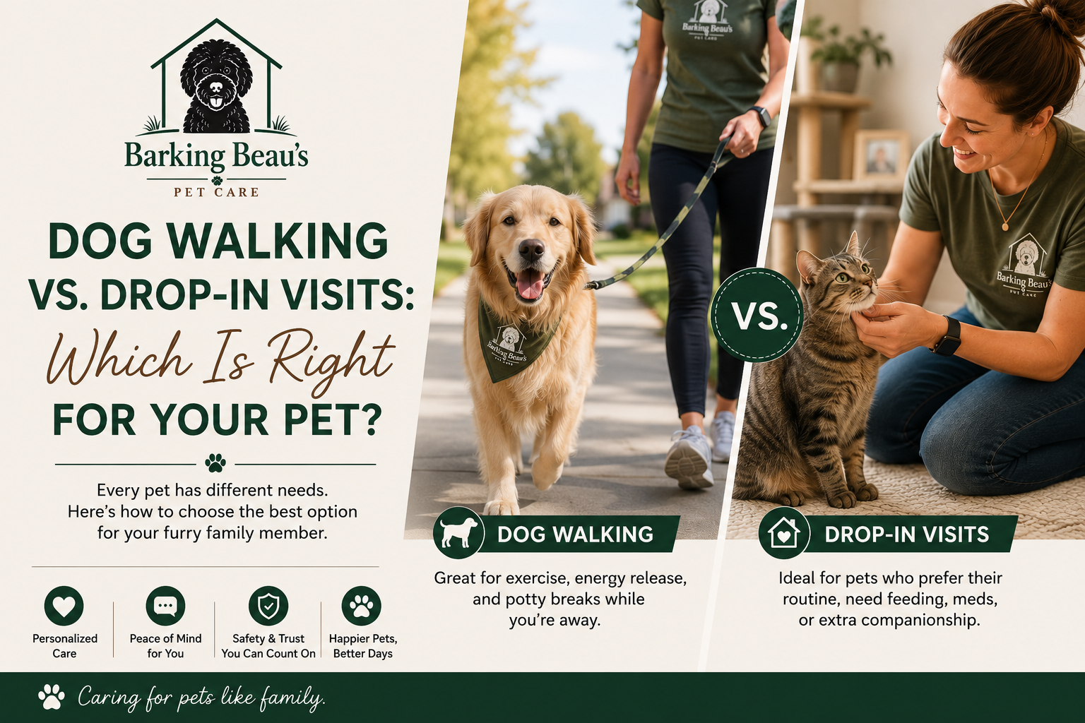 Dog Walking vs. Drop-In Visits: Which Is Right for Your Pet?