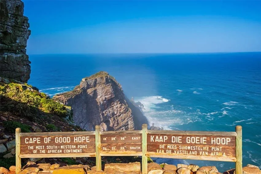 The Cape of Good Hope sign at the southwestern point of Africa, a popular stop on MGG Tours' private Cape Peninsula sightseeing excursions.