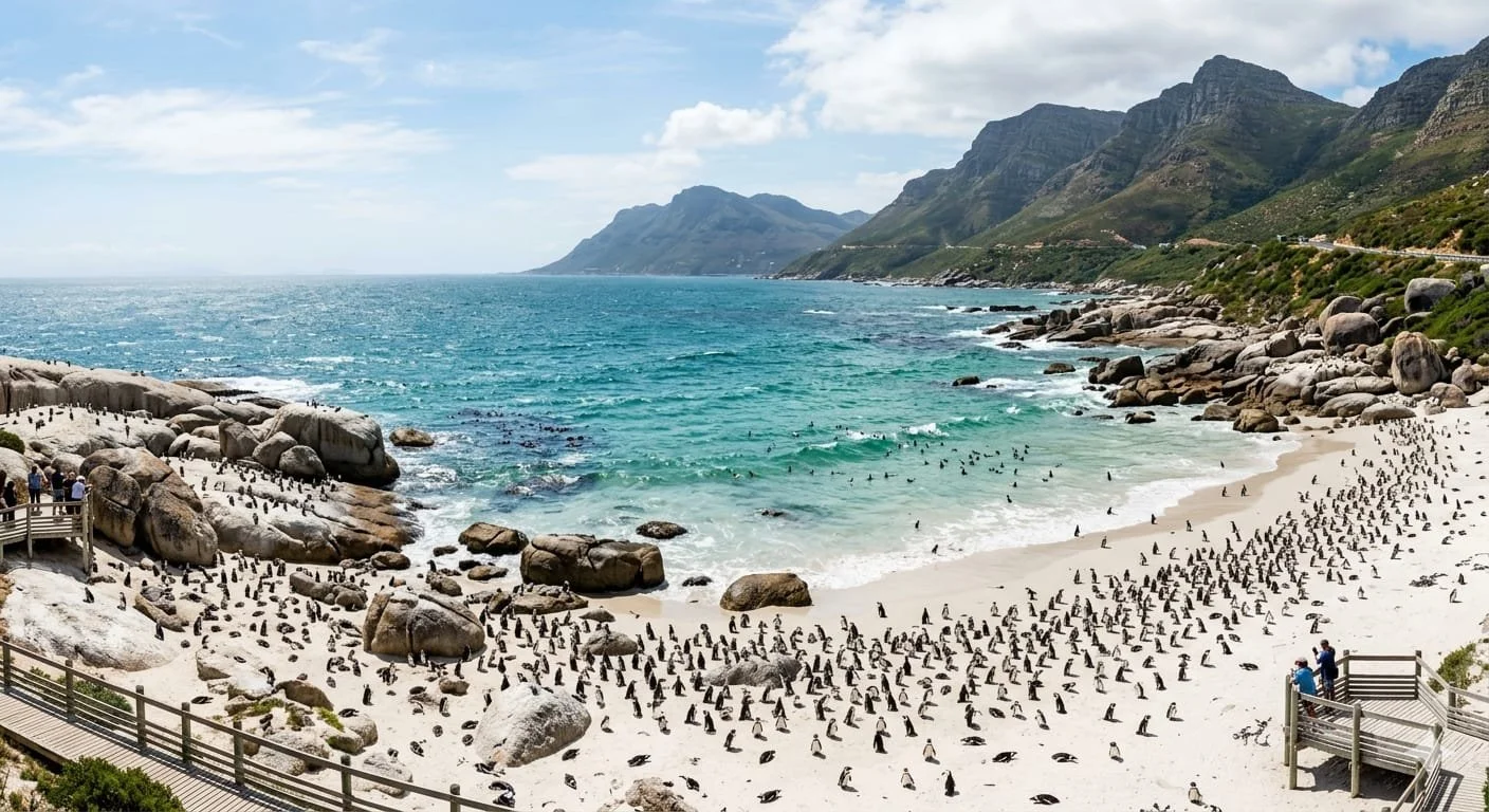 African penguin colony at Boulders Beach in Simon's Town, a must-see destination on MGG Tours' private Cape Peninsula excursions and full-day sightseeing trips.