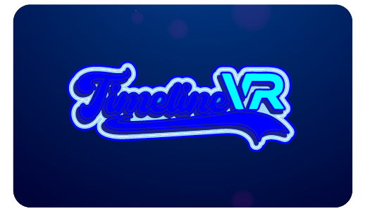 Logo for Timestep VR with stylized text in blue and light blue on a dark background.