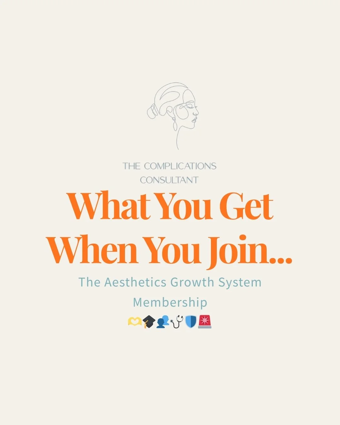 Cover page of a book titled 'What You Get When You Join...' with a minimalist illustration of a woman's face in profile, and icons representing different membership benefits.
