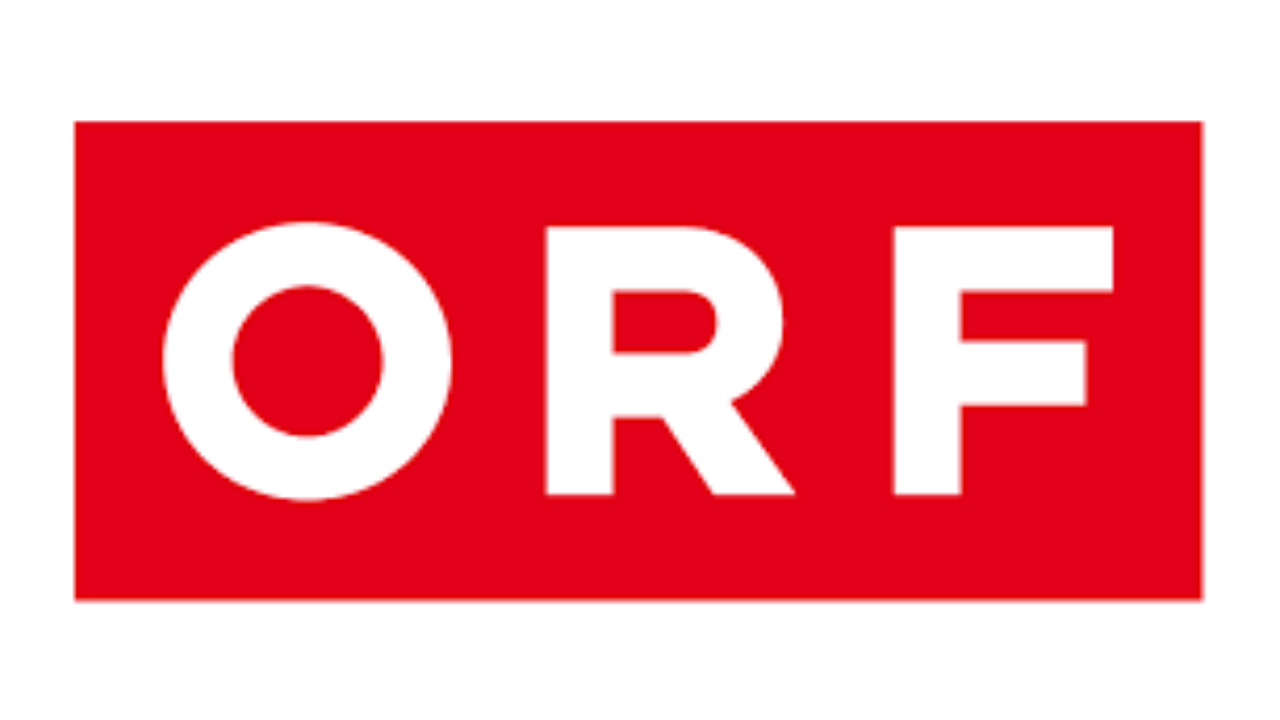 Rot hinterlegtes Logo mit weißen Buchstaben 'ORF'