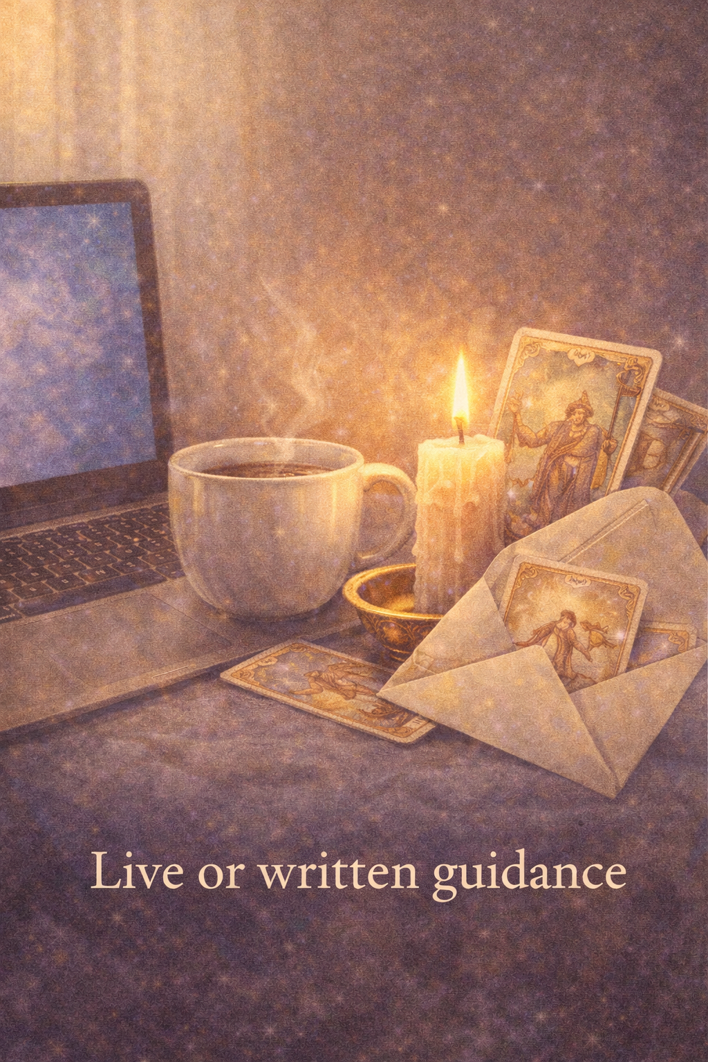 Artwork for live or written guidance at The Eirwolf, representing online tarot readings and written email readings.