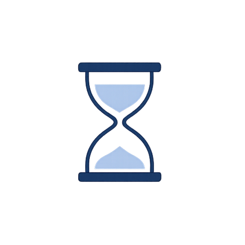 Blue and black hourglass with white sand inside