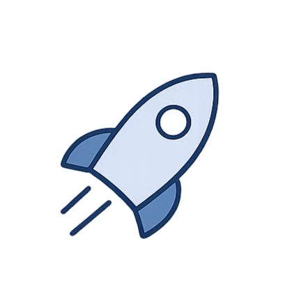 Illustration of a rocket ship with blue and white colors.