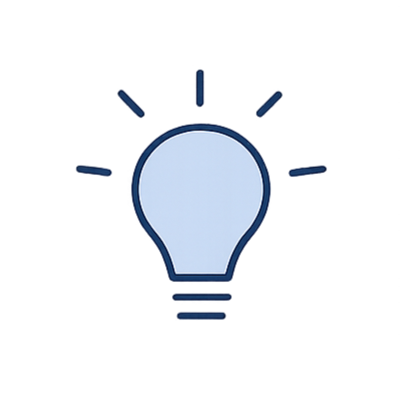 Illustration of a light bulb with lines extending outward, symbolizing an idea or creativity.