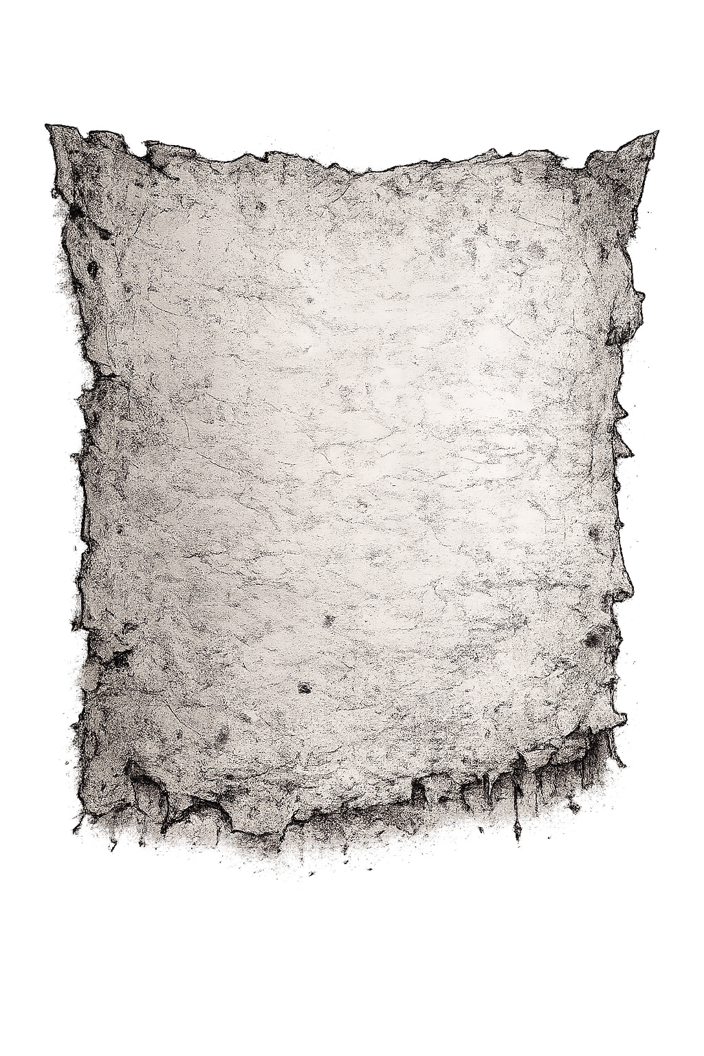 Pedaço de papel rasgado com bordas irregulares em um fundo escuro em preto e branco.