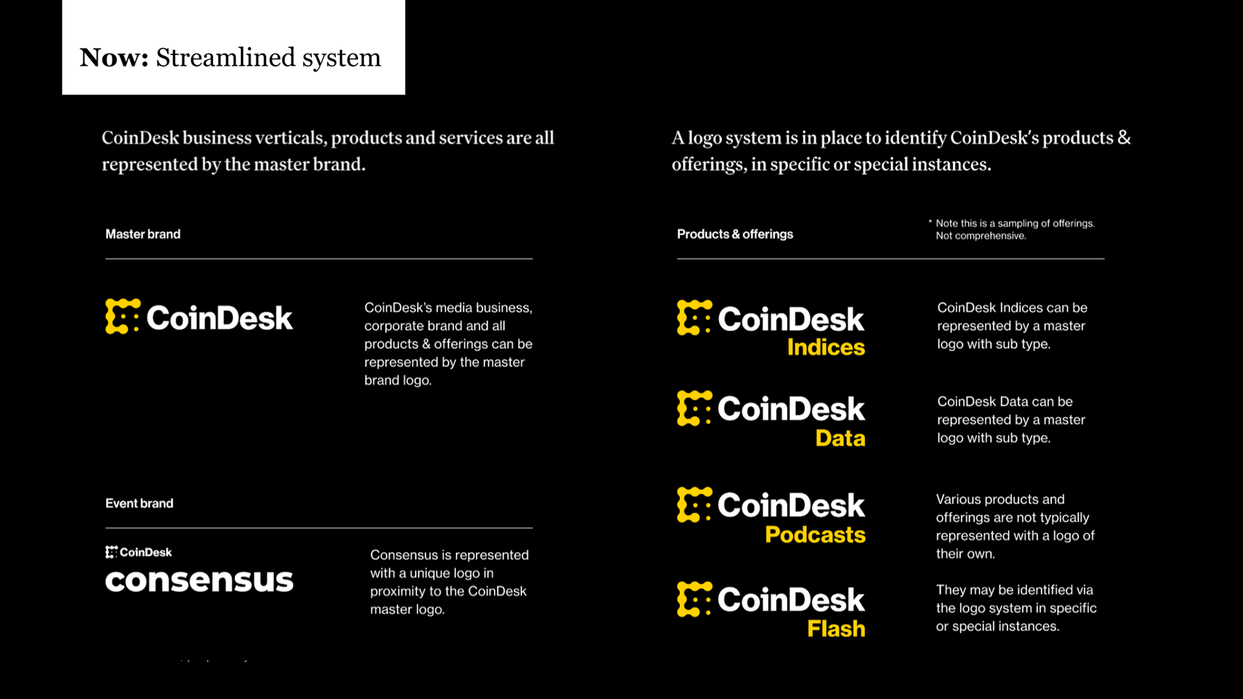 We streamlined the master brand, business verticals, products, services and offerings into a coherent logo system.