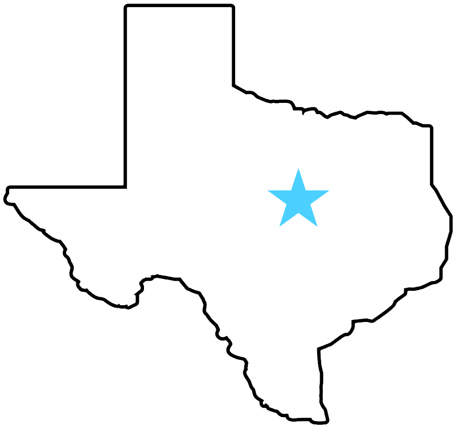 Outline map of Texas with a blue star in the center.