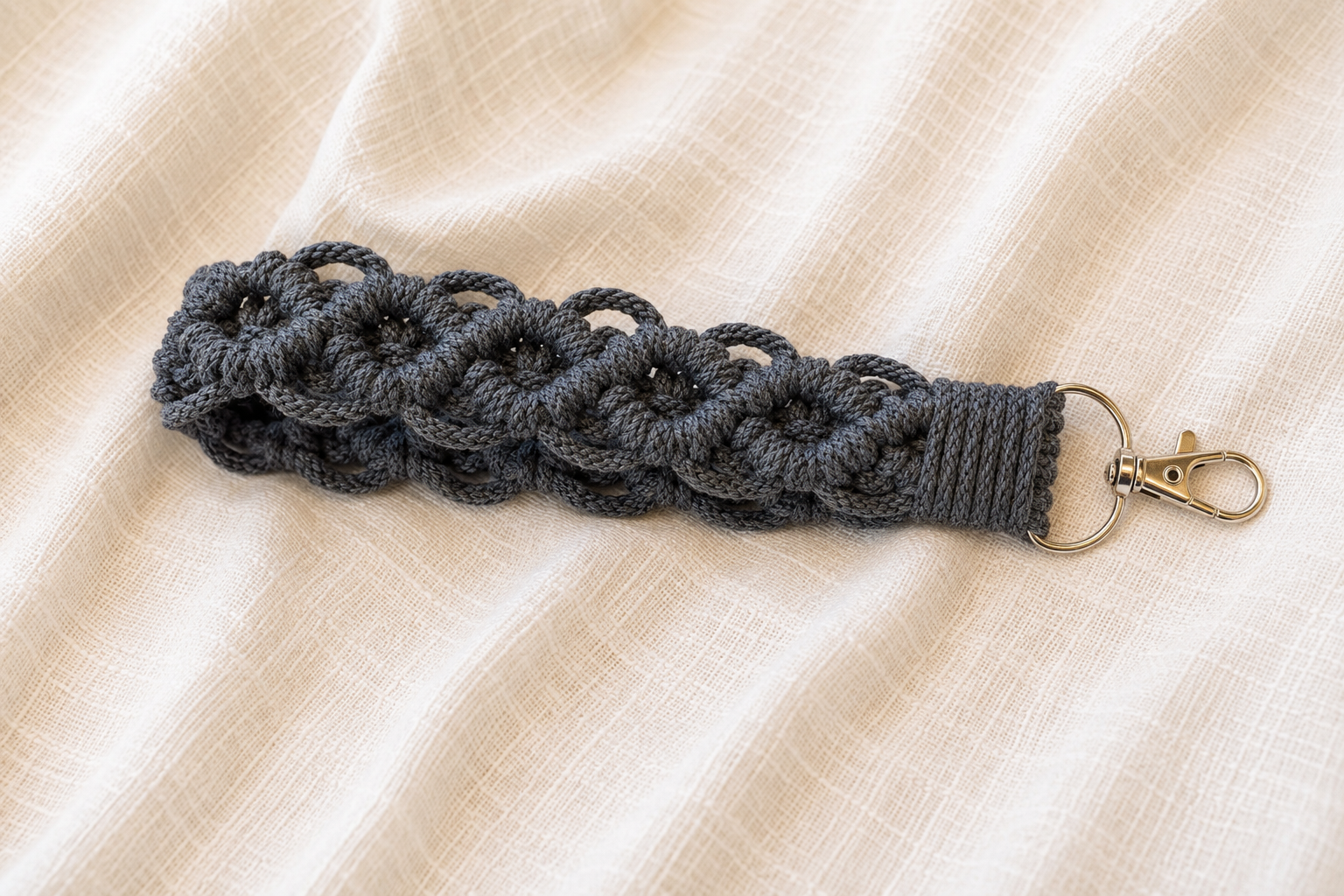 charcoal color wristlet macrame keychain.png