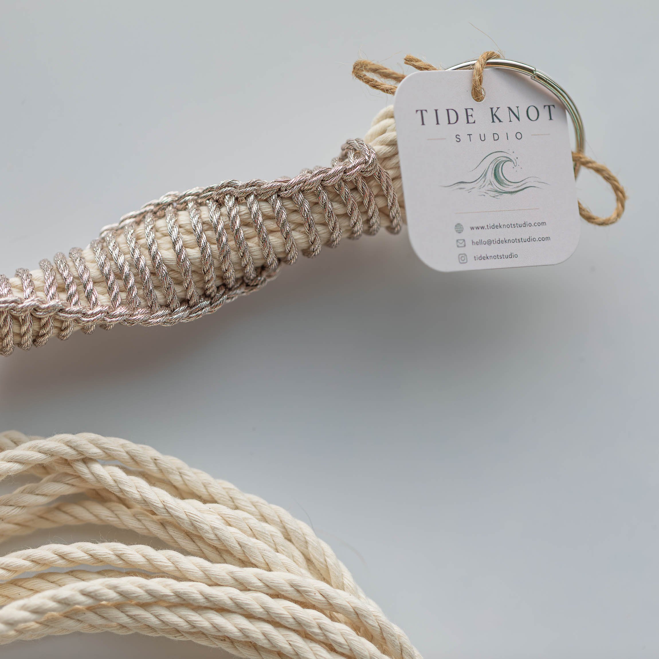 plant hanger spiral knot metallic platinum finish cotton.jpg