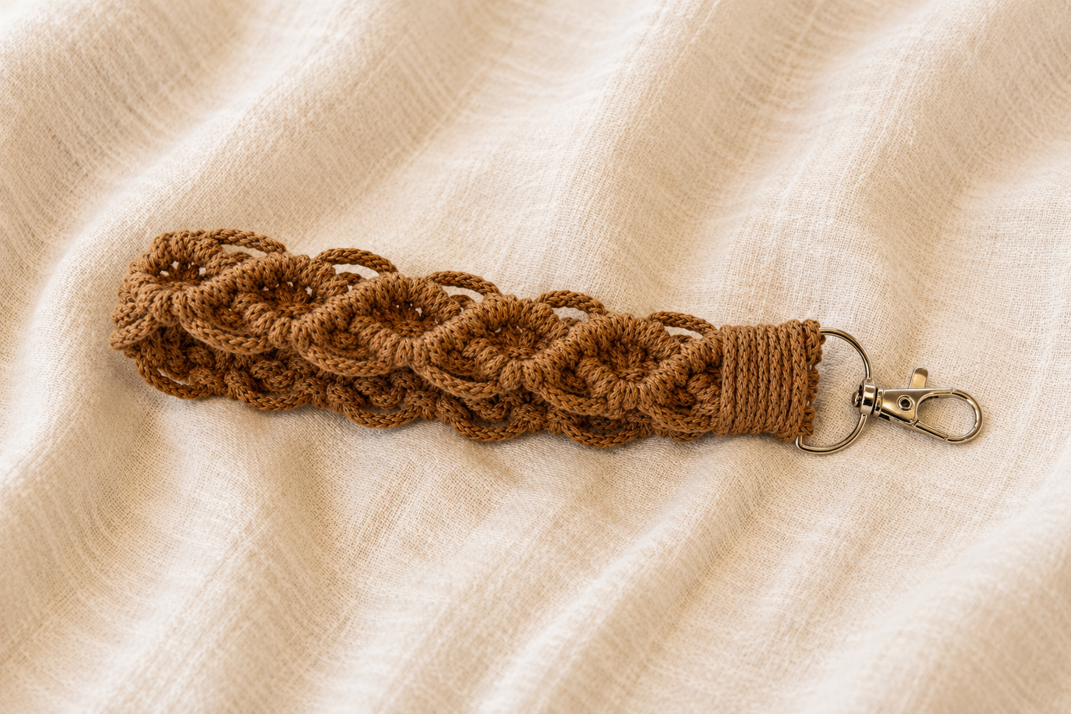 caramel color wristlet keychain macrame.png