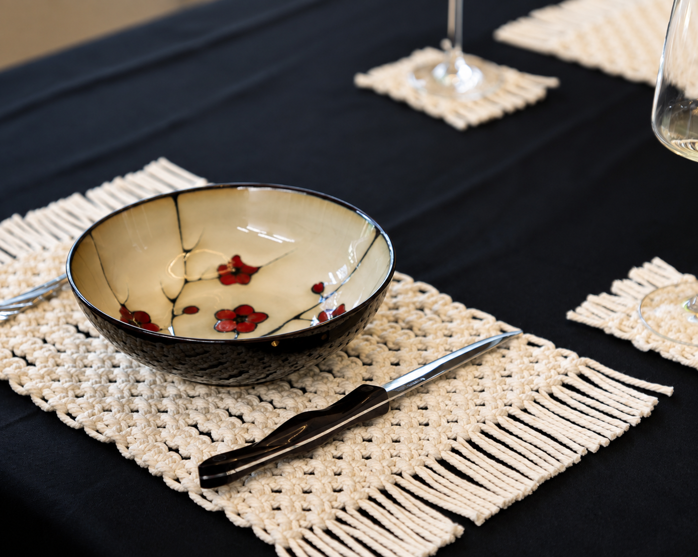 Hand-Knotted Macramé Placemat + Coaster