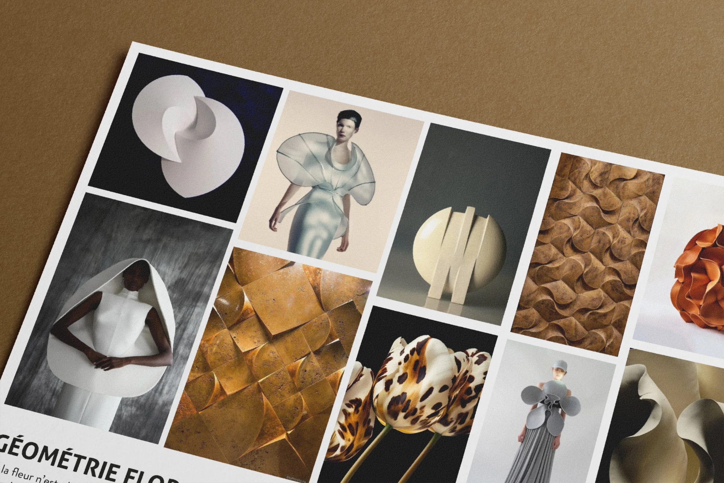 Planches d'inspirations pour la création d'une pâtisserie sur-mesure pour Alistair Smith, chef pâtissier consultant, par Anne-Claire Turbé, designer culinaire