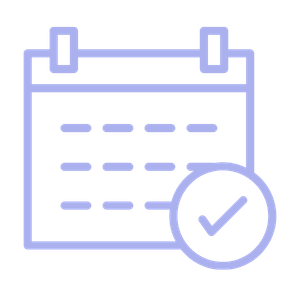 A calendar icon with a checkmark indicating an approved date or task completion.