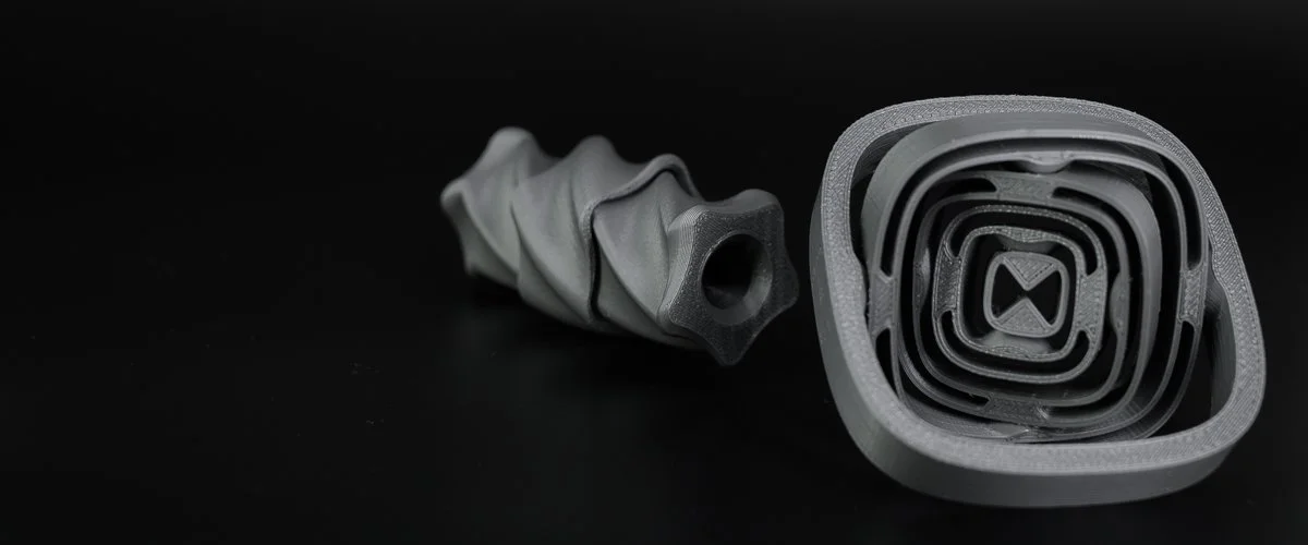 Grey FDM 3D printed geometric parts — professional on-demand 3D printing service by Printmaker3D, Sollentuna near Stockholm Sweden