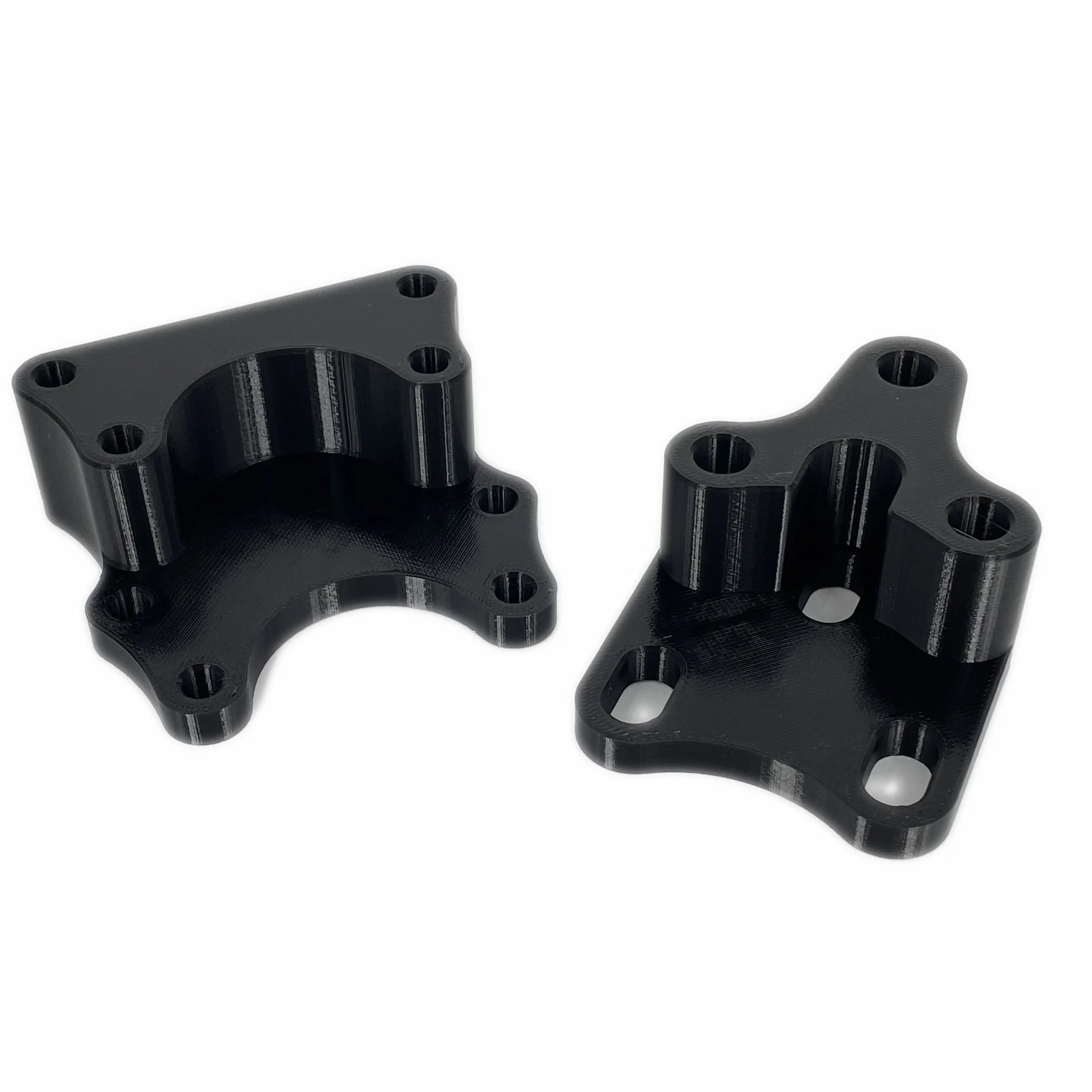 Black ABS 3D printed mounting brackets pair — precision mechanical parts by Printmaker3D, Sollentuna Sweden
