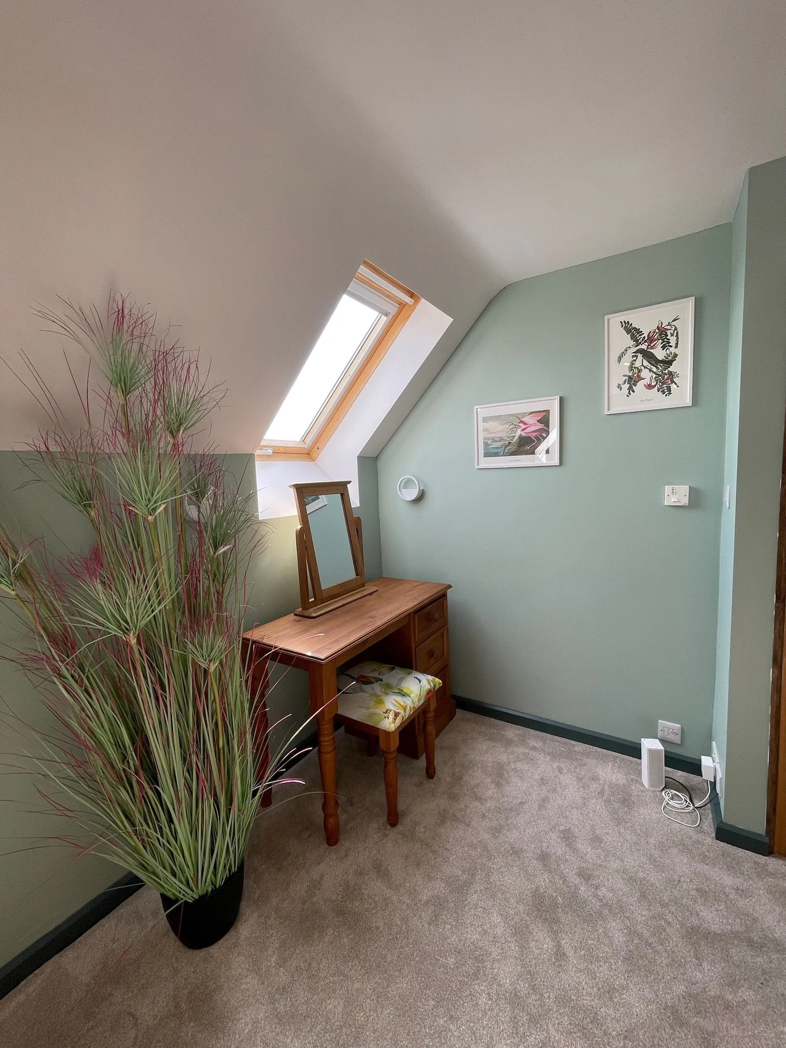 Dressing table with mirror and hair dryer