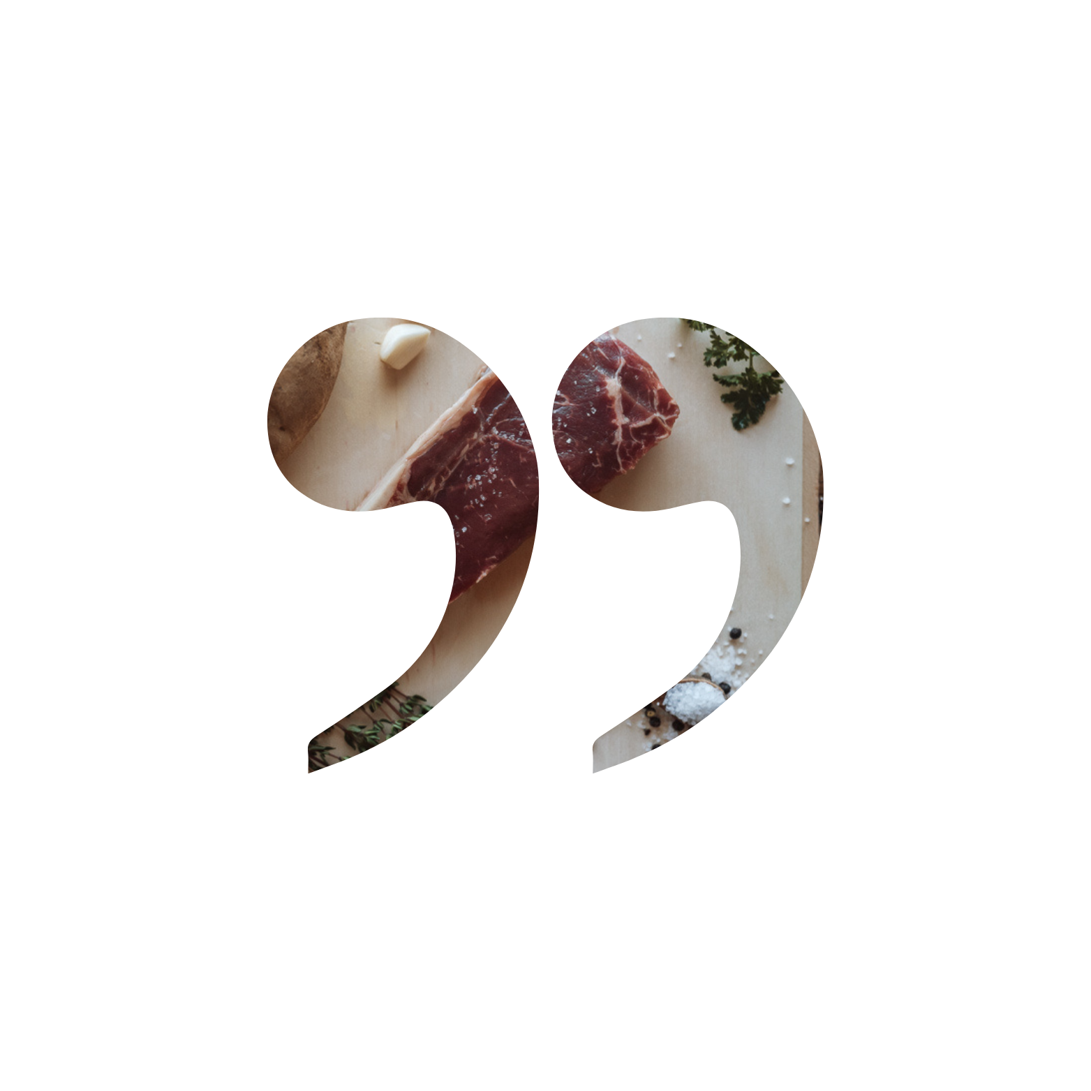 Number 22 with a background of raw meat, garlic, herbs, and salt.