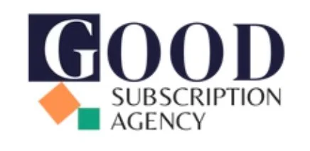 Logo for Good Subscription Agency with stylized text and geometric shapes.