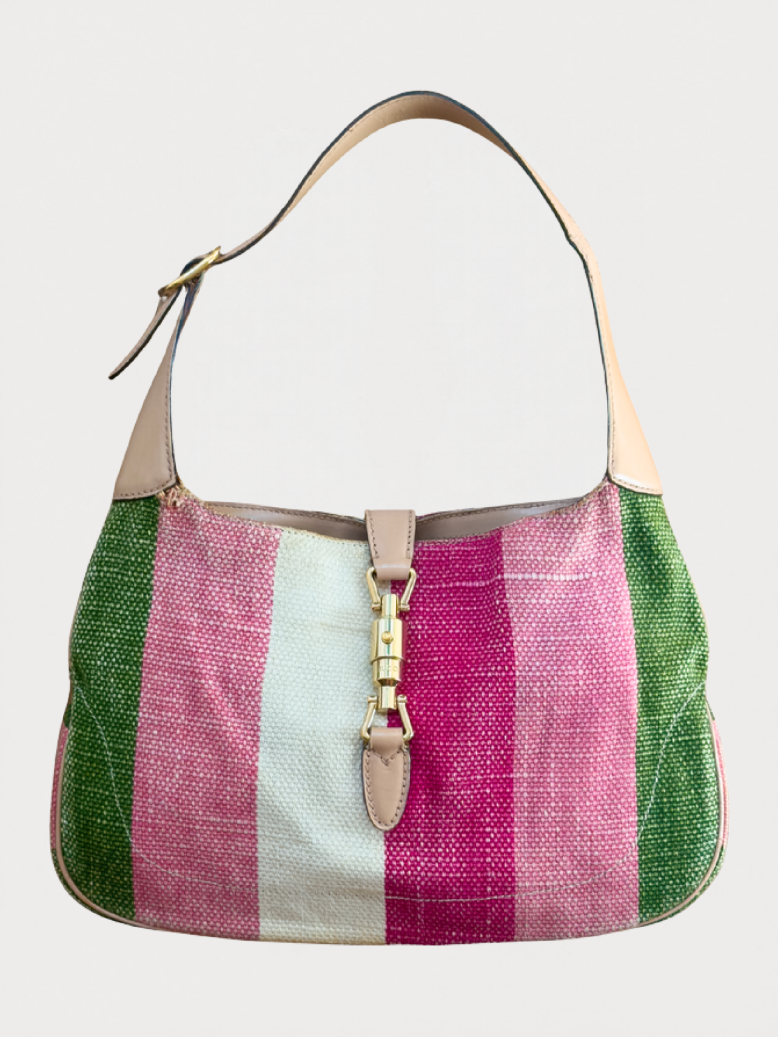 Gucci Jackie Striped Canvas Shoulder Bag