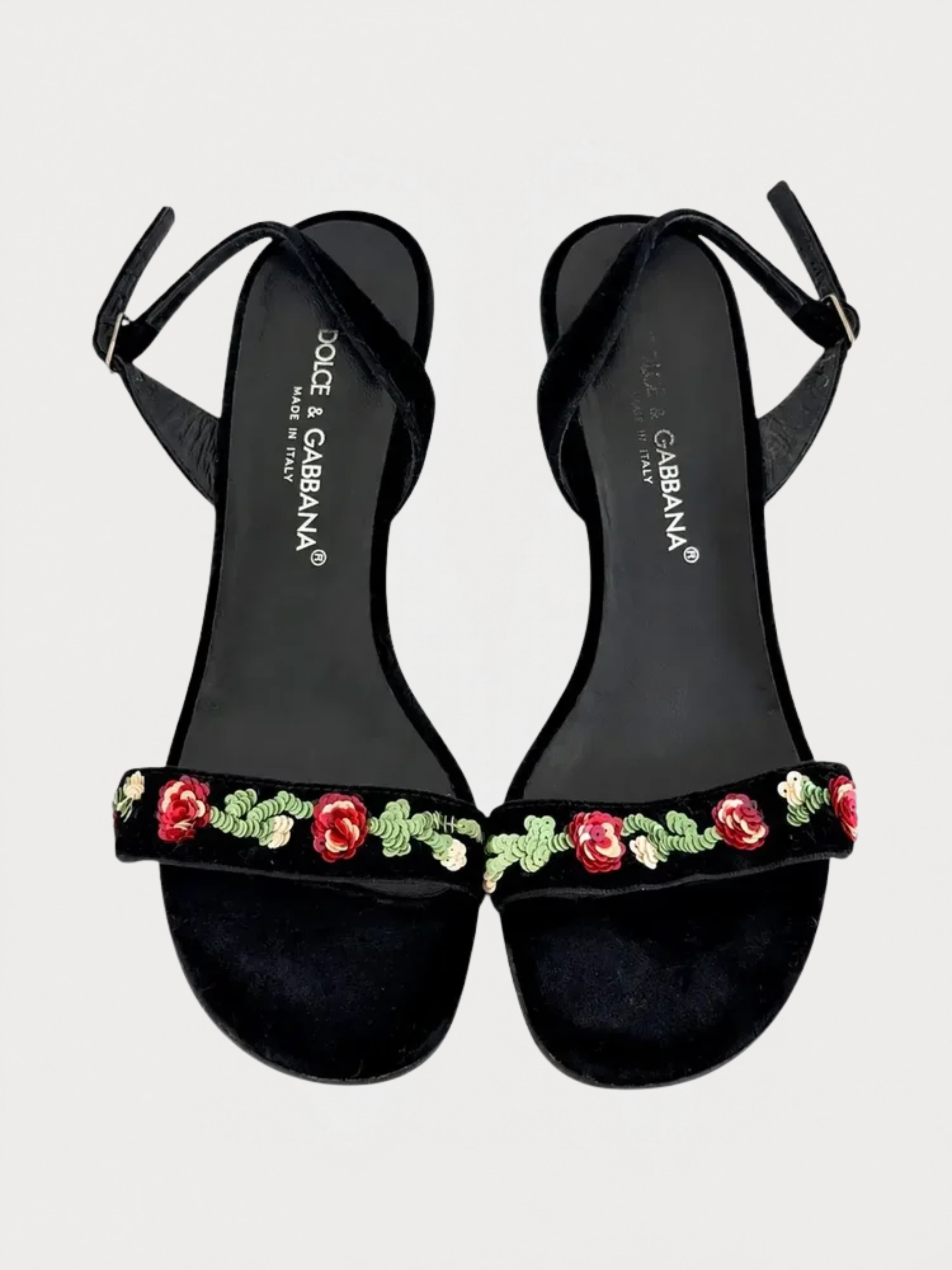 Dolce & Gabbana Black Velvet Floral Embroidered Sequin Heels (36)