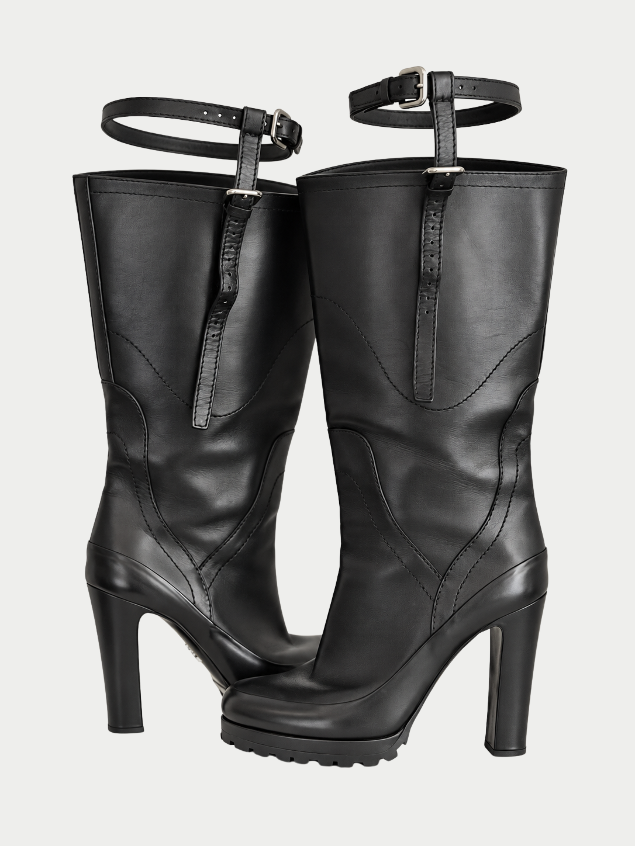 Prada F/W 2009 Runway Leather Garter-Strap Boots (40)