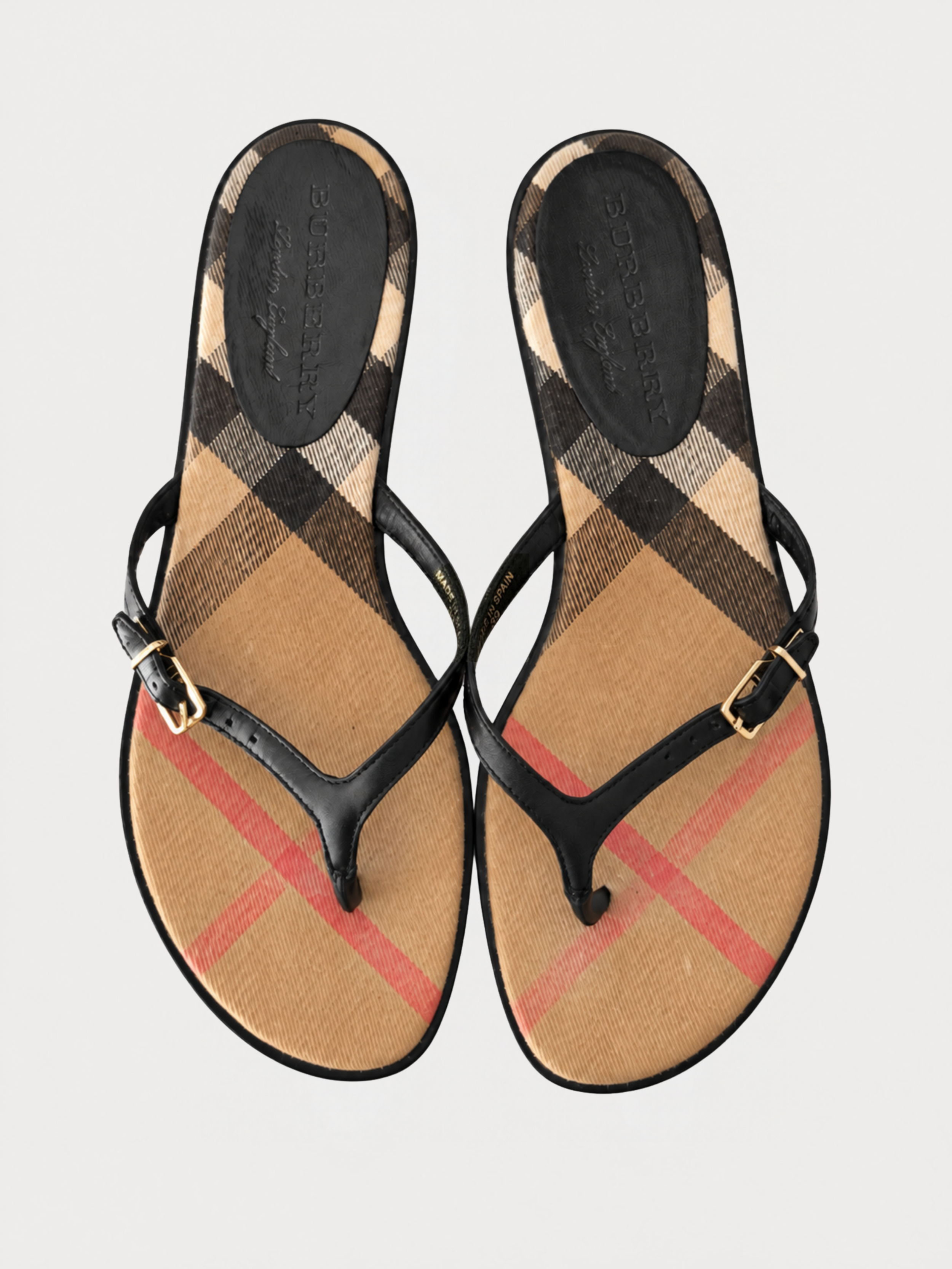 Burberry Check Leather Flip-Flop Sandals (39)