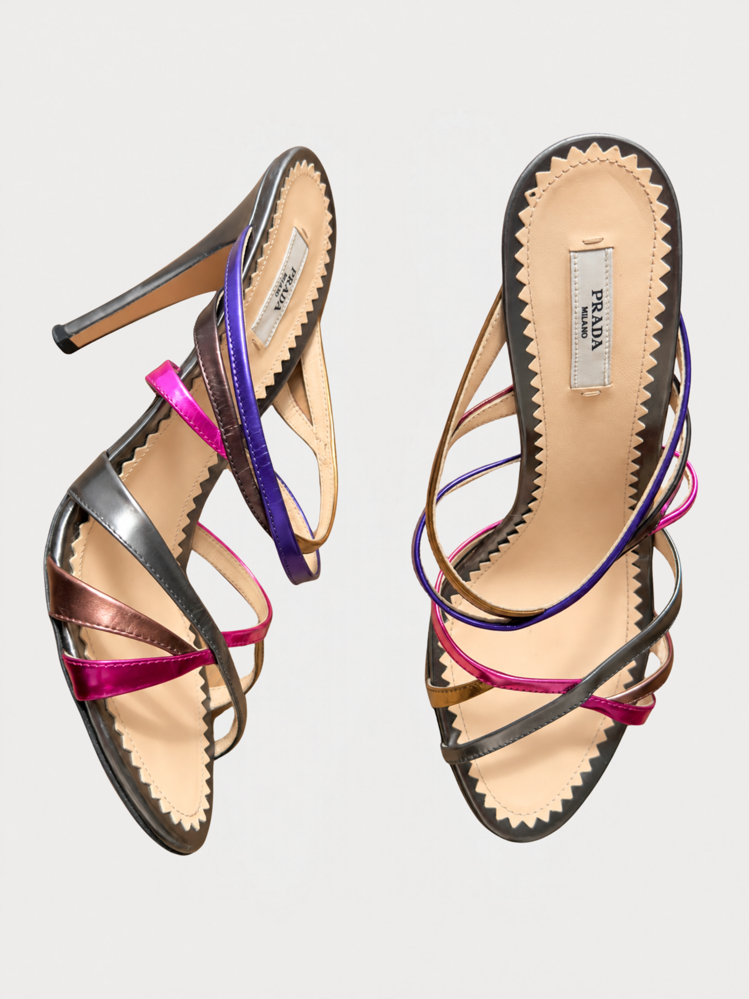 Prada Metallic Strappy Heels Multicolour (40)