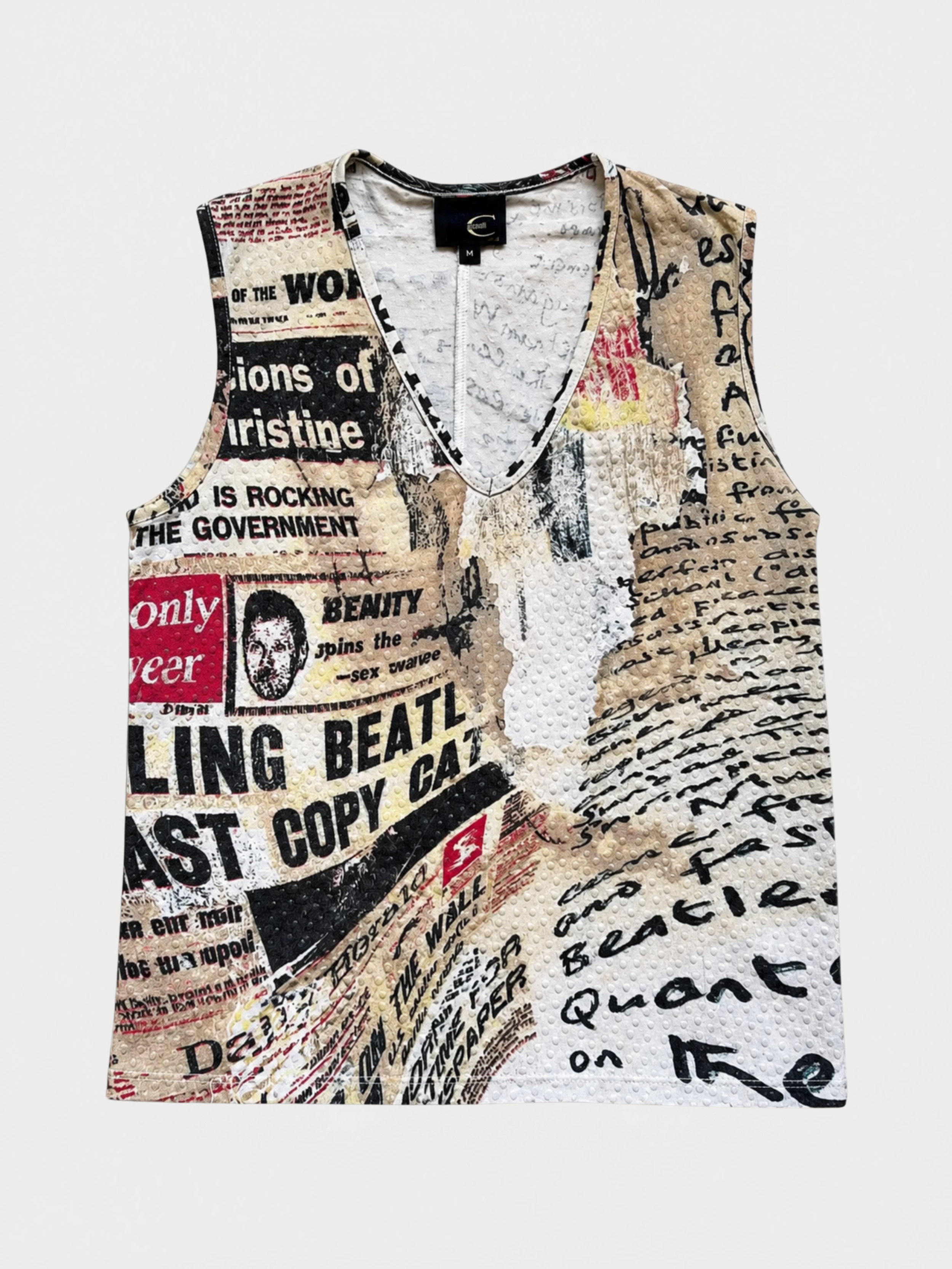Just Cavalli Newspaper Print Tank Top