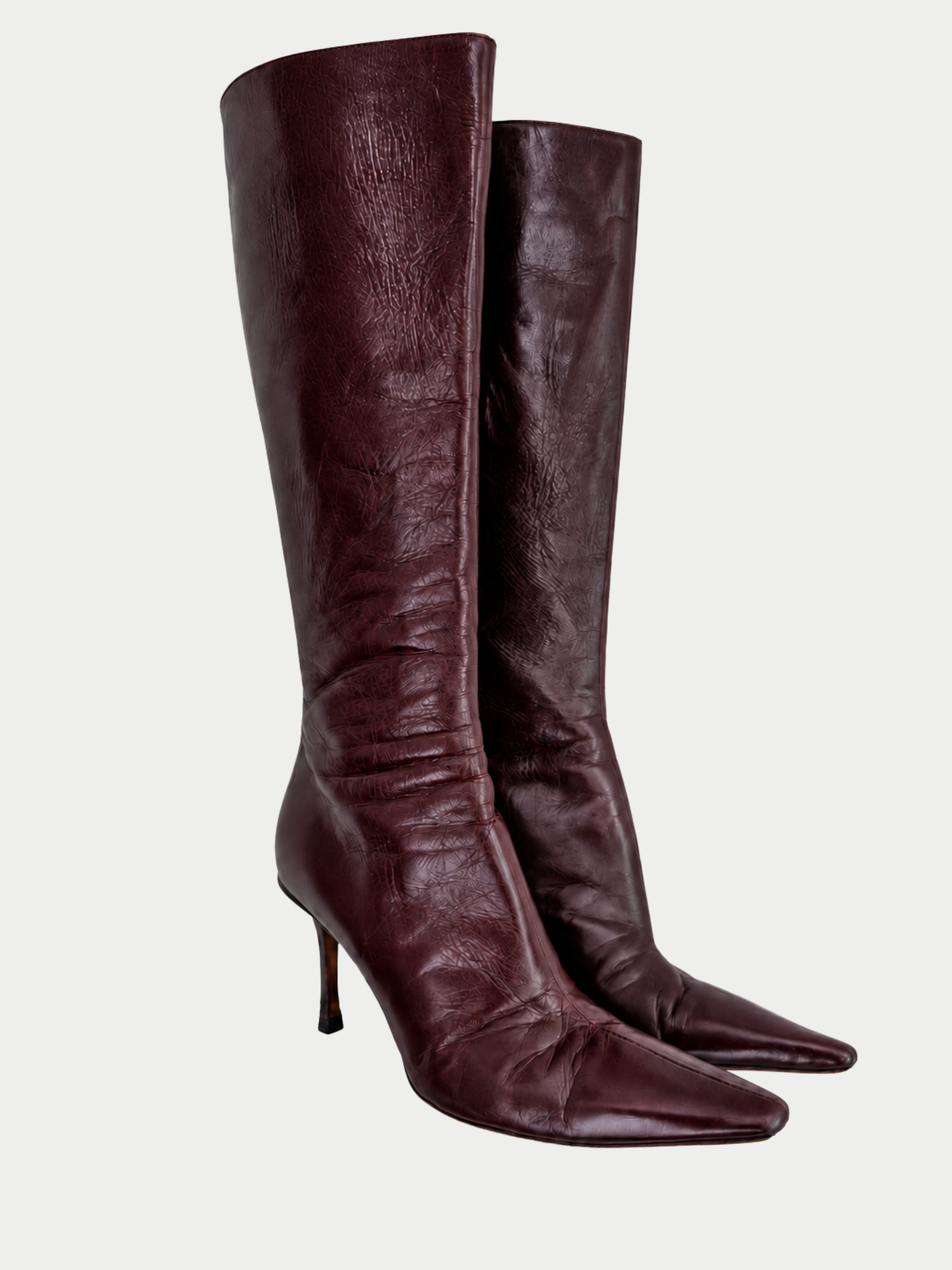 Jimmy Choo Burgundy Leather Stiletto Boots (39.5)