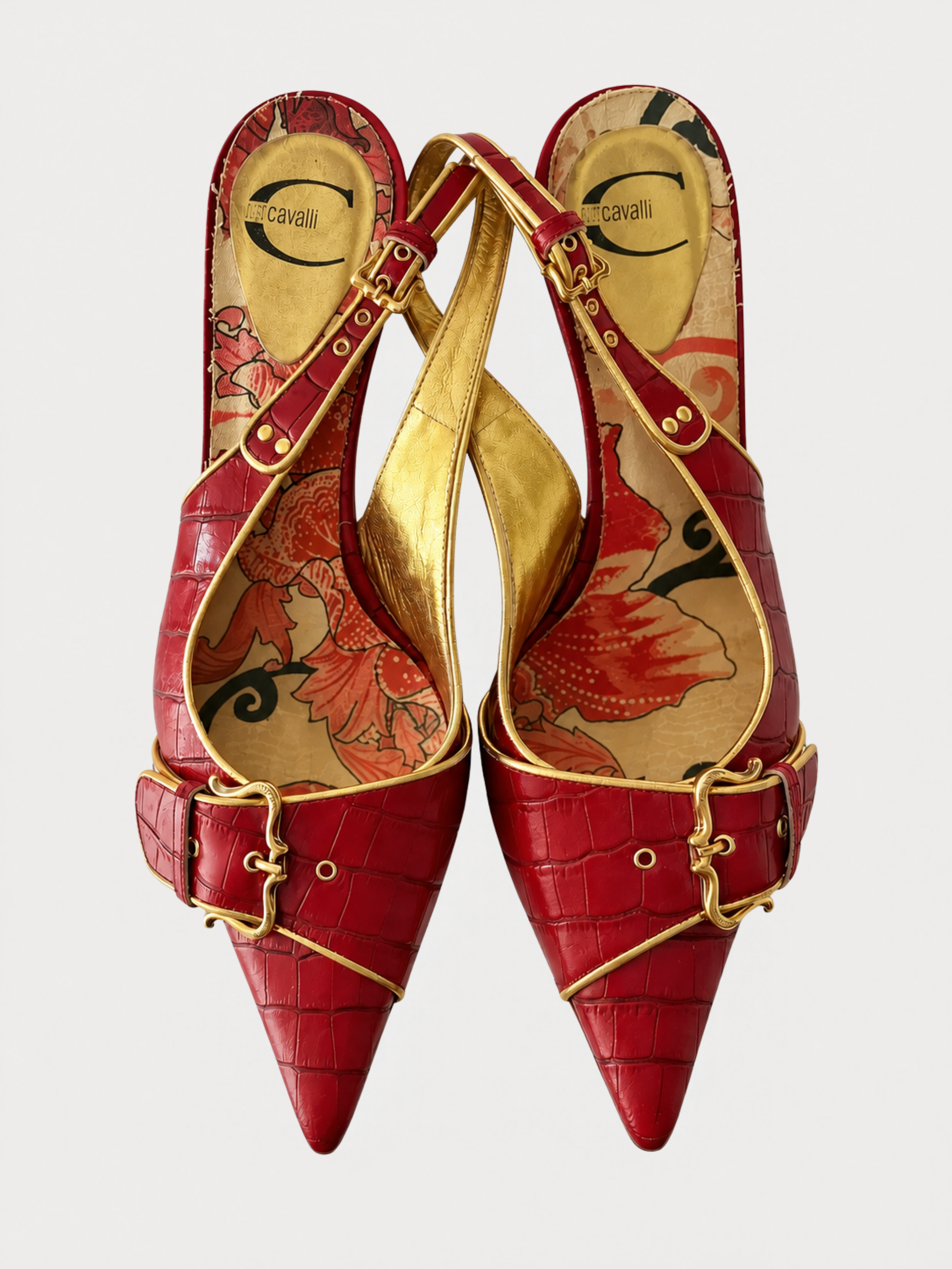 Just Cavalli Red Croc-Embossed Slingback Heels (40)