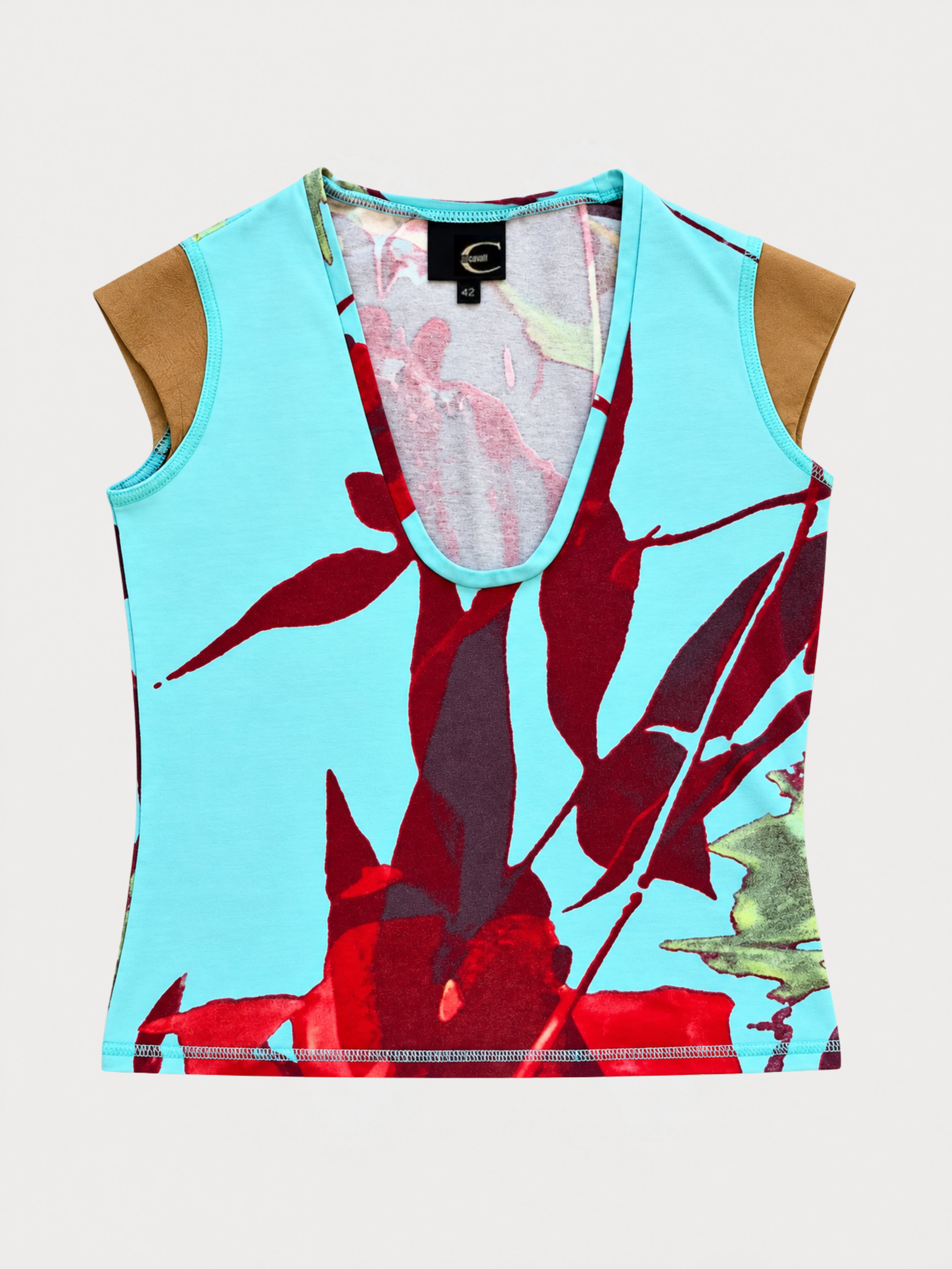 Just Cavalli Printed Top with Leather Details