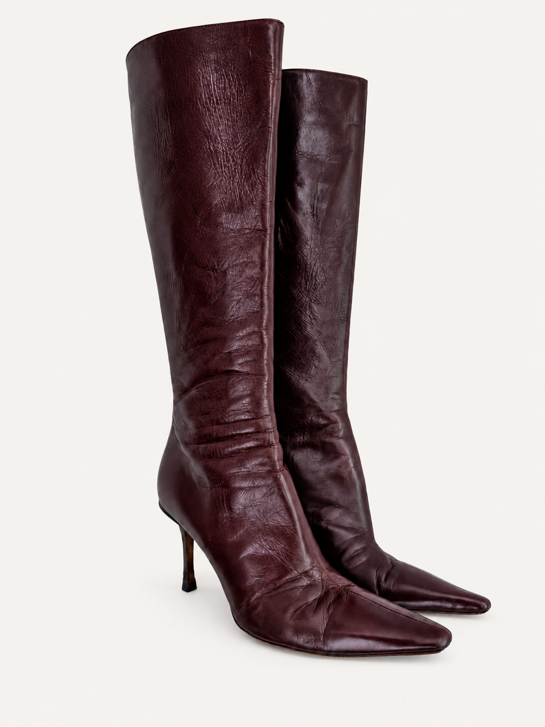 Jimmy Choo Burgundy Leather Stiletto Boots