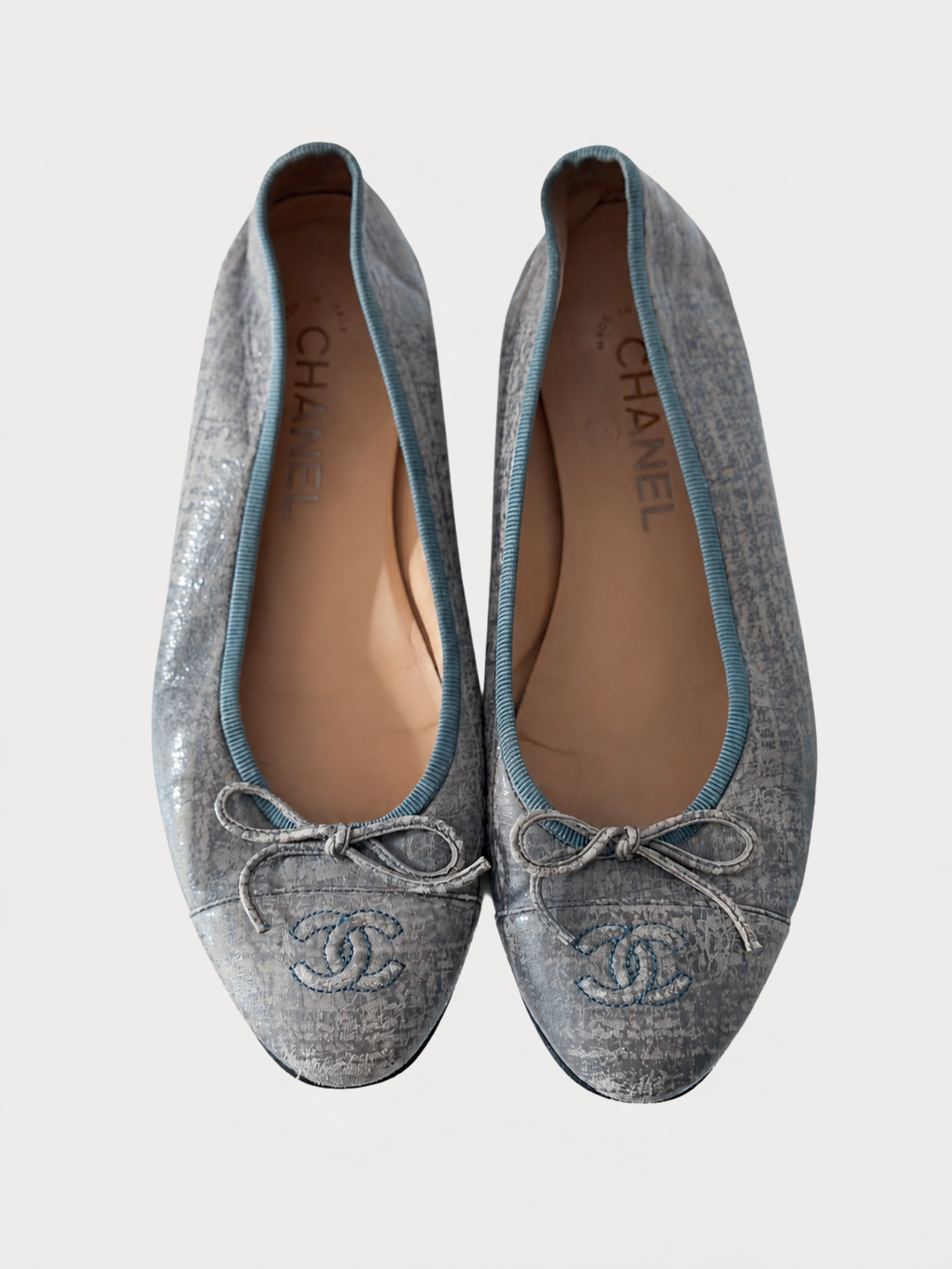 Chanel Metallic Blue Ballet Flats (37.5)